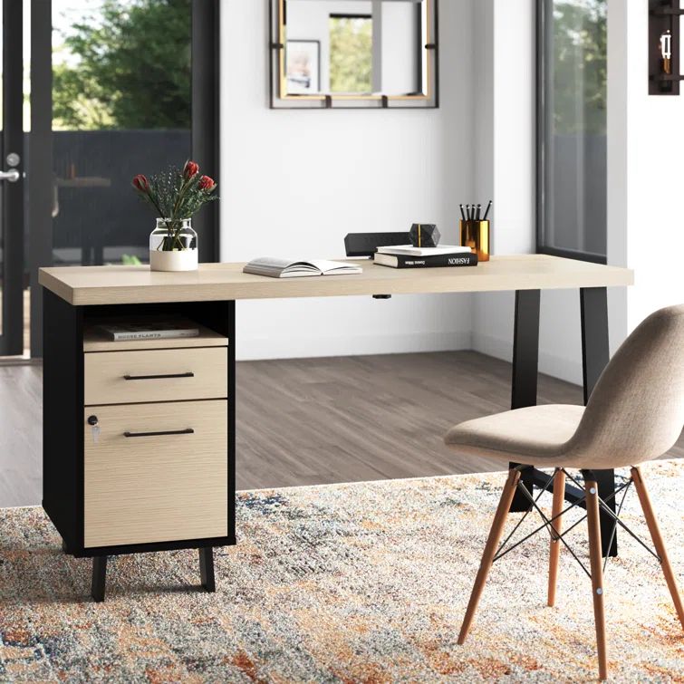 Soft Elm 59.5'' Computer Desk with Power Outlet and USB Ports