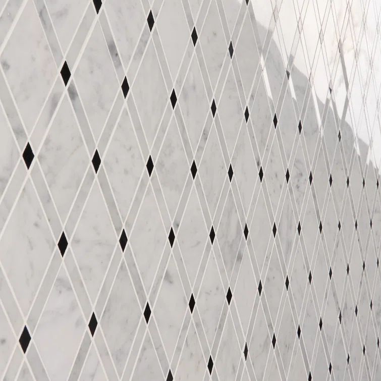 Grand Polished Marble Diamond Mosaic Tile Sheet in Pavo Gray