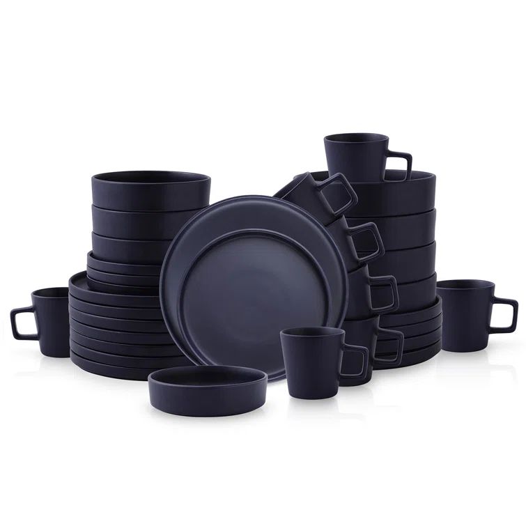 Dark Blue Ceramic Minimalist 16-Piece Mug Set