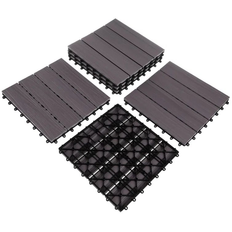 Gray Composite Wood Interlocking Deck Tiles, 30-Pack