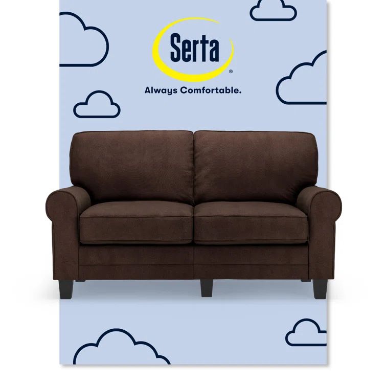 Rye Brown Fabric Rolled Arm Loveseat with Wood Frame