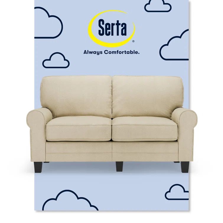 Beige Fabric Rolled Arm Loveseat with Pillow Back