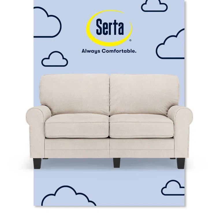 Cream Microfiber Rolled Arm Loveseat with Pillow Back