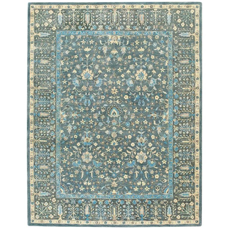 Handmade Blue Wool Tufted Rectangular Area Rug 5' x 8'