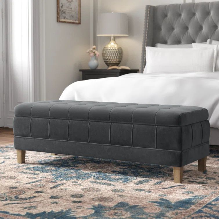 Crosby 52" Gray Velvet Tufted Storage Ottoman