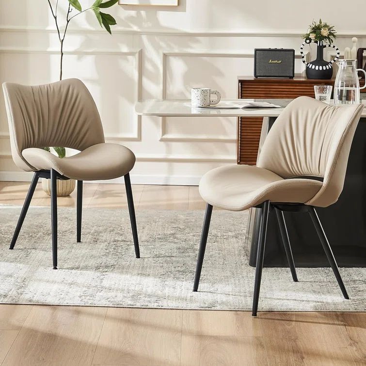 Khaki Faux Leather Upholstered Side Chair with Metal Legs