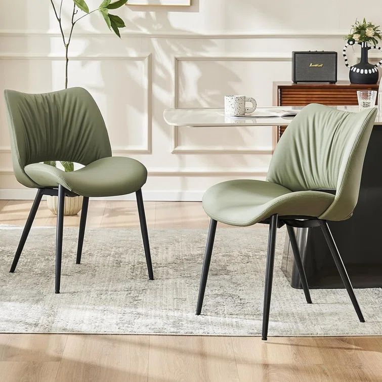 Olive Green Faux Leather Upholstered Side Chair with Metal Legs