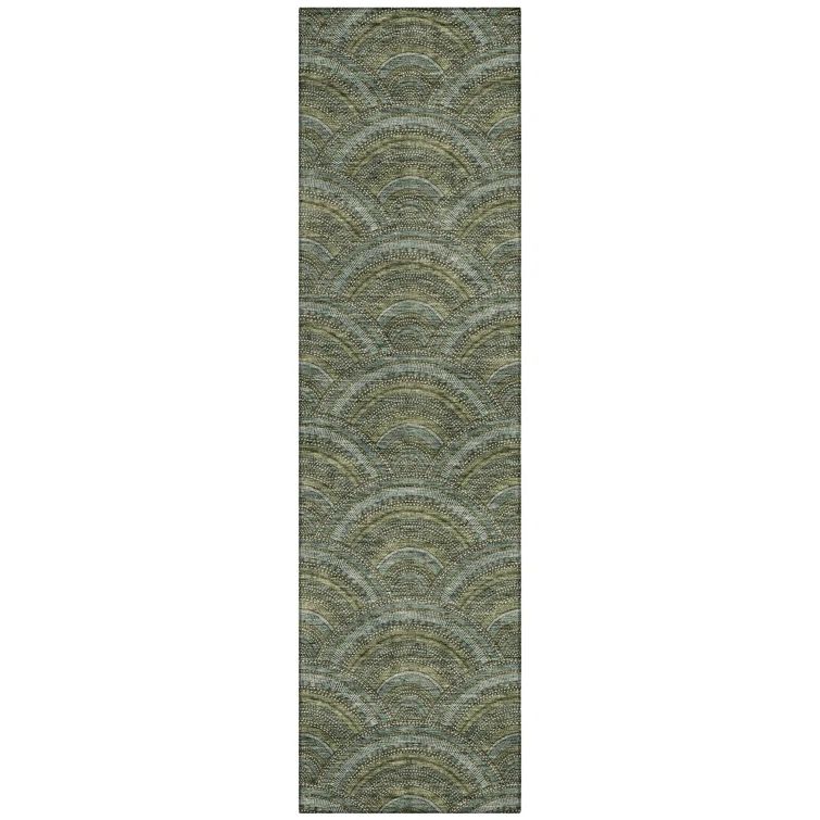 Olive Synthetic Machine-Washable Indoor/Outdoor Runner Rug