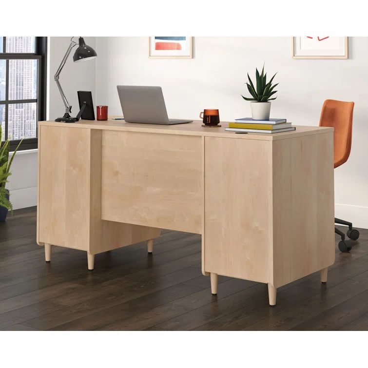 Clifford Natural Maple Executive Desk with Keyboard Tray and Filing Cabinet
