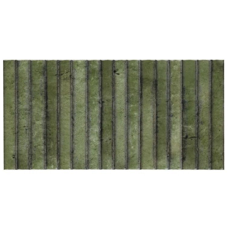 Mawr Green Glossy Fluted Ceramic Subway Wall Tile 6-in x 12-in