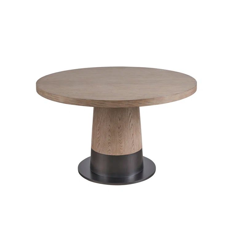 Gray Oak Extendable Round Mid-century Modern Dining Table