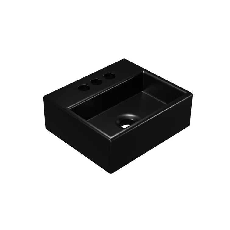 Matte Black Ceramic Rectangular Wall-Mount Vessel Sink