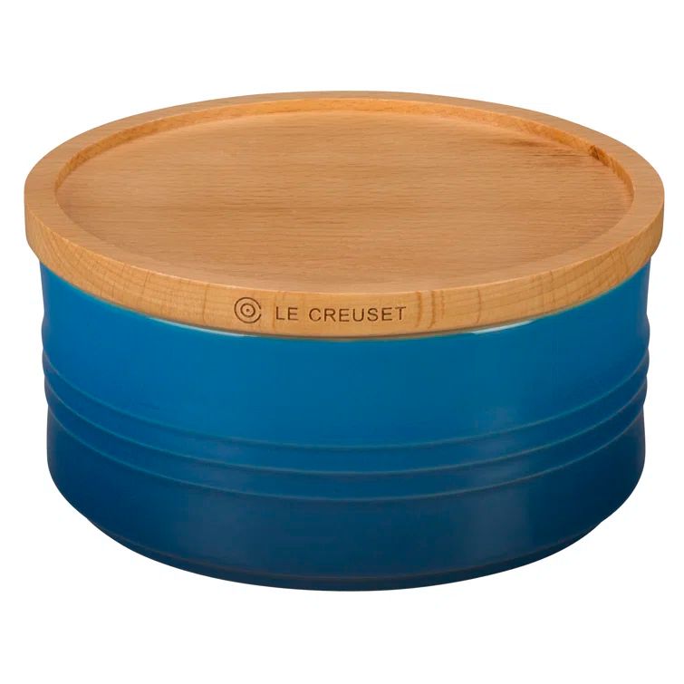 Marseille Blue Ceramic Canister with Wood Lid, 23 oz