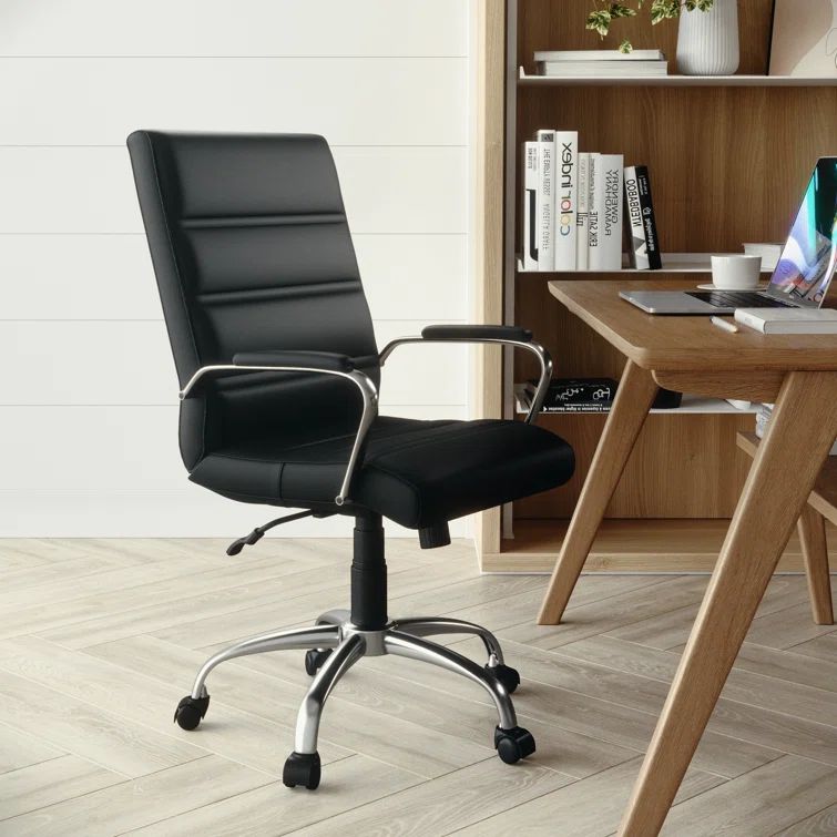 Sleek Mid-Back Black LeatherSoft Swivel Executive Office Chair