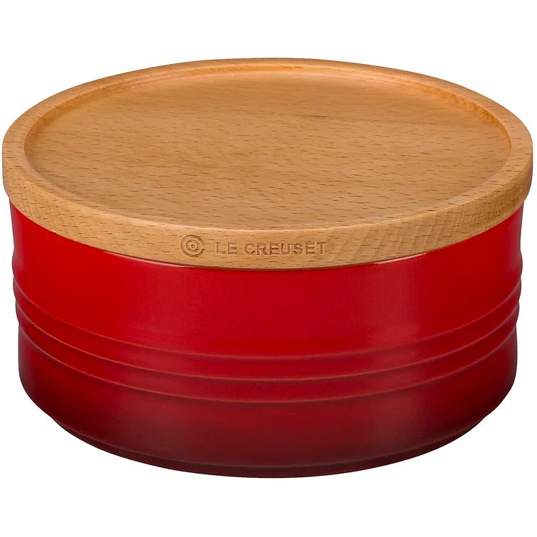 Cerise Red Ceramic Canister with Wood Lid, 23 oz