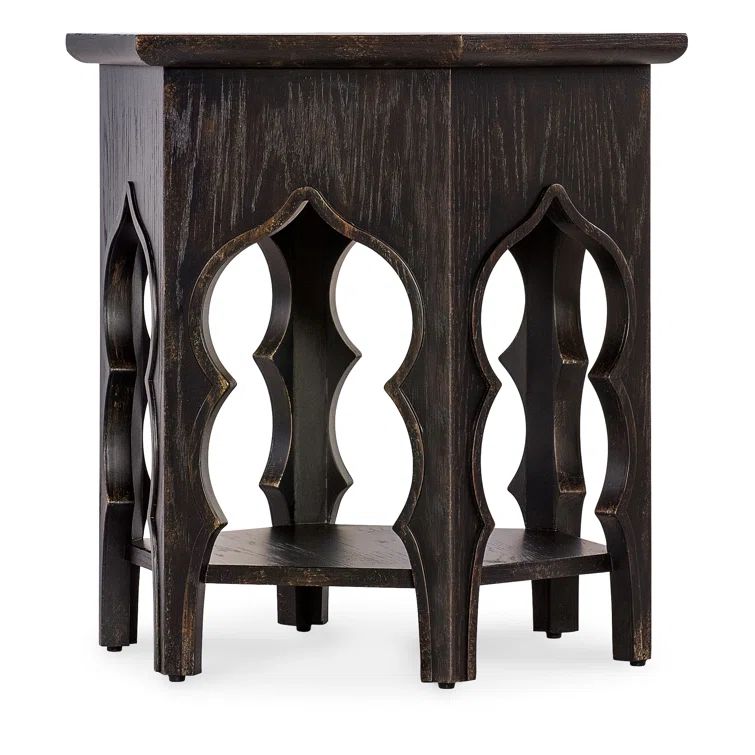 Black Rustic Oak Veneer Hexagon End Table
