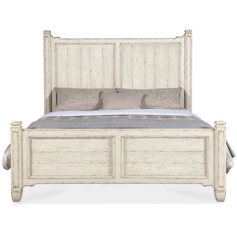 Beige Rustic Oak Veneer California King Panel Bed with Headboard