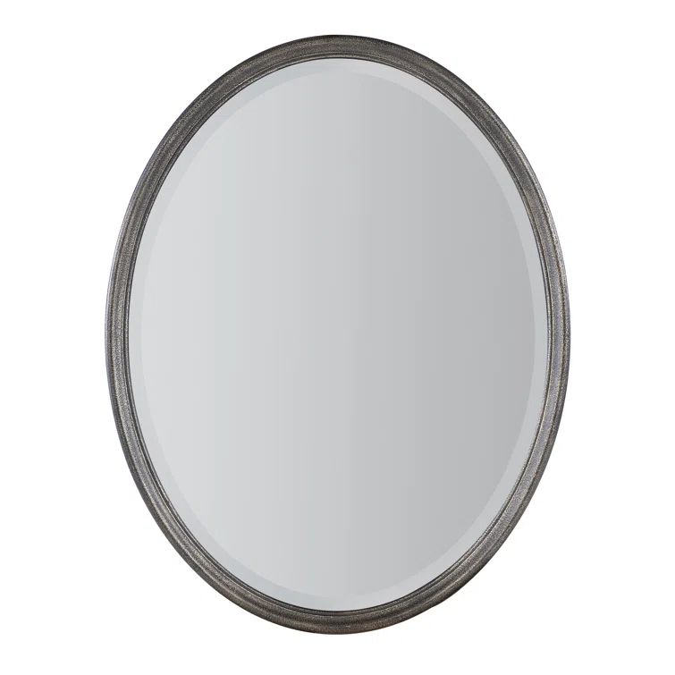 Rustic Black Oval Wood Wall Mirror