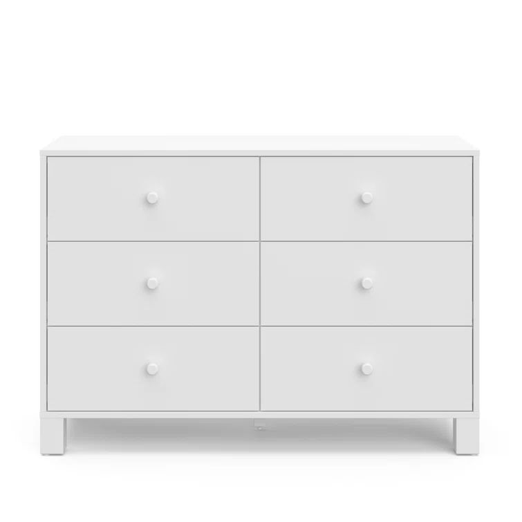 White Wood 6-Drawer Nursery Dresser with Safety Features