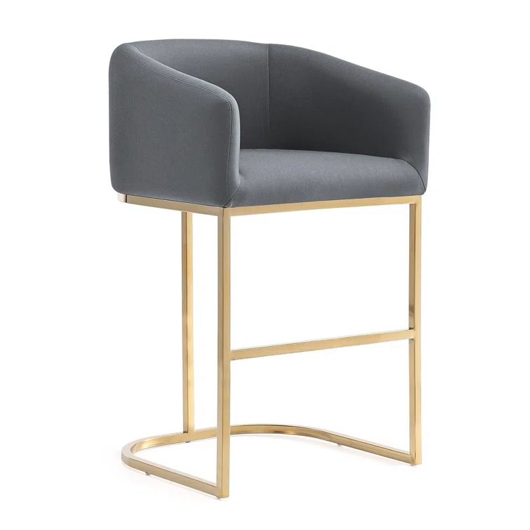 Manhattan Comfort Louvre 36" Gray Leather Counter Stool with Gold Metal Base
