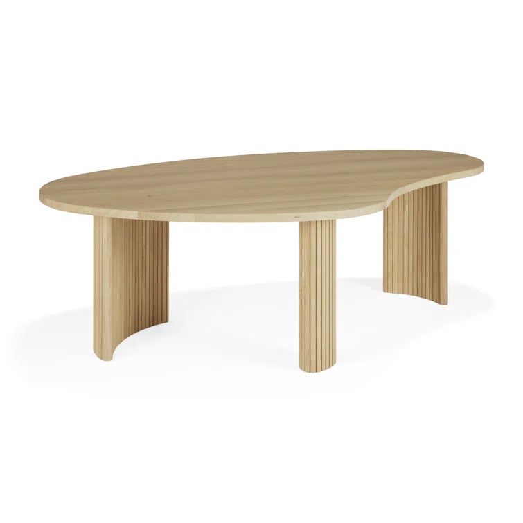 Boomerang Solid Oak Coffee Table with Parallel Rod Legs