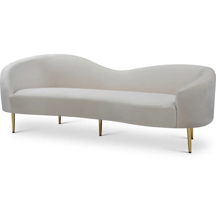Cream Velvet 86'' Contemporary Sofa with Gold Metal Legs