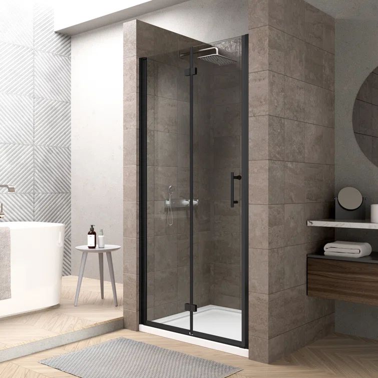 34'' x 72'' Frameless Matte Black Tempered Glass Shower Door