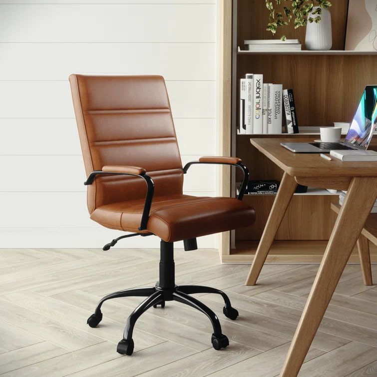 Mid-Back Brown LeatherSoft Ergonomic Swivel Office Chair