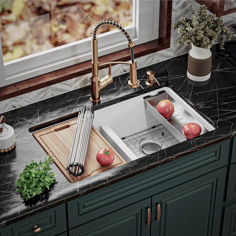 White Quartz Double Bowl Undermount Workstation Kitchen Sink