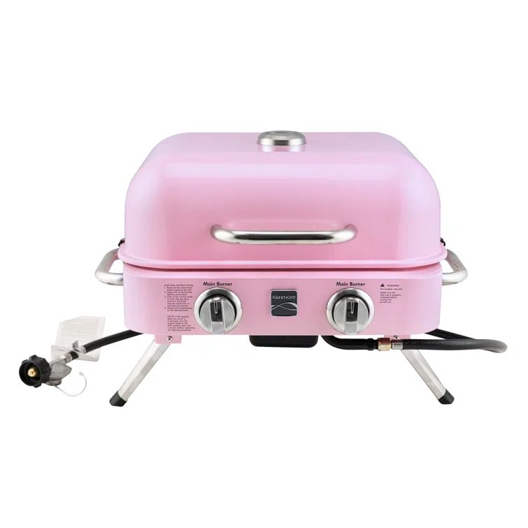 Kenmore Pink Retro Portable Propane Gas Grill with 2 Burners