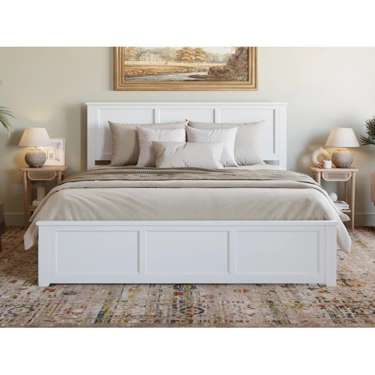 White King Solid Wood Platform Bed with Storage Drawers