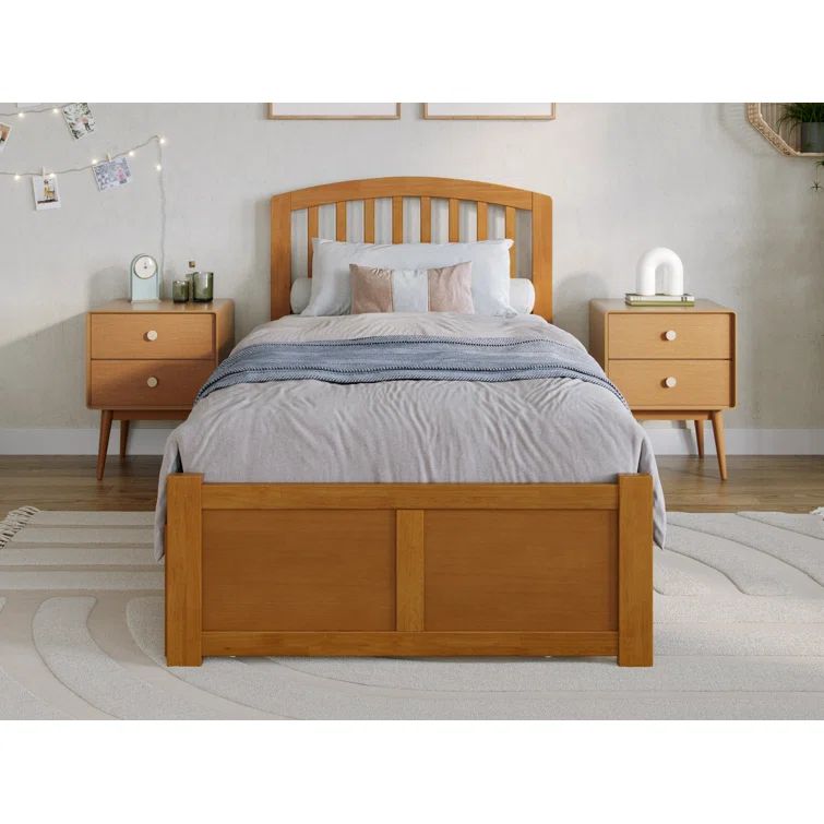 Light Toffee Twin XL Wood Platform Bed with Storage Drawers