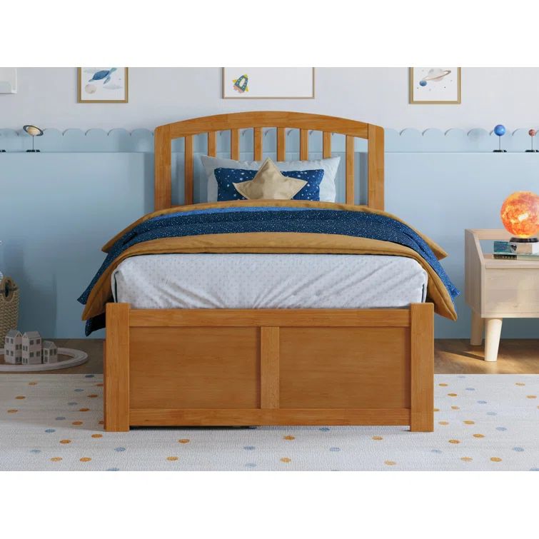Light Toffee Twin Wood Platform Bed with Storage Drawers