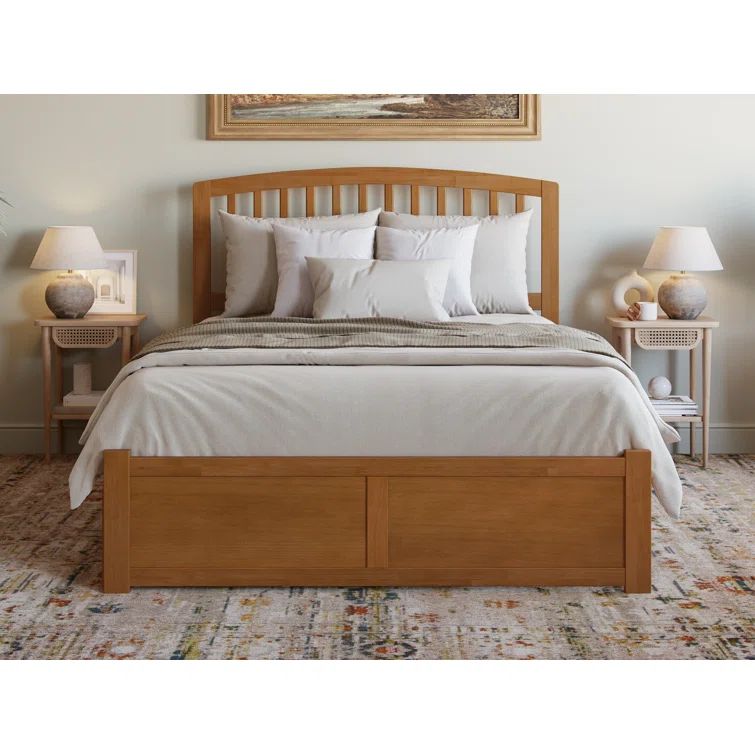 Light Toffee Queen Wood Platform Bed with Storage Drawers