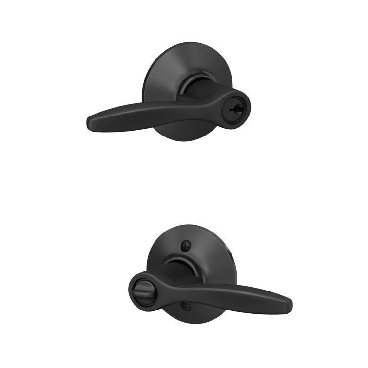 Matte Black Modern Keyed Entry Door Lever Set