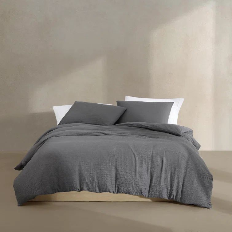 Gray Queen Seersucker 3-Piece Duvet Cover Set