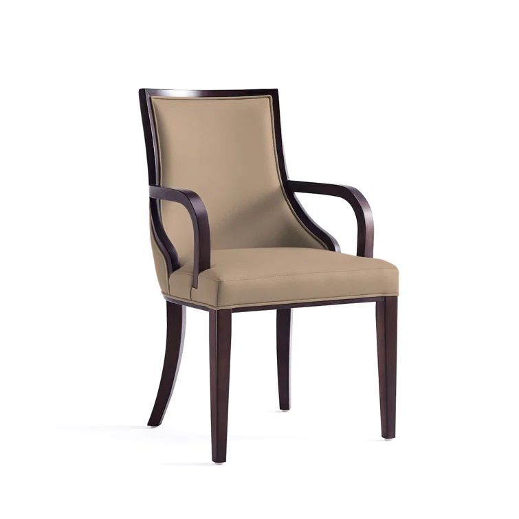 Tan Faux Leather Upholstered Parsons Arm Chair with Wood Frame