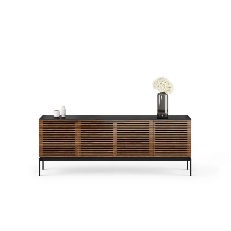 Natural Walnut and Black 79'' Media Console with Cabinet