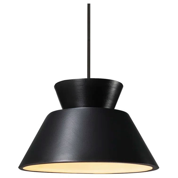 Matte Black Ceramic Drum Pendant Light with Glass Shade