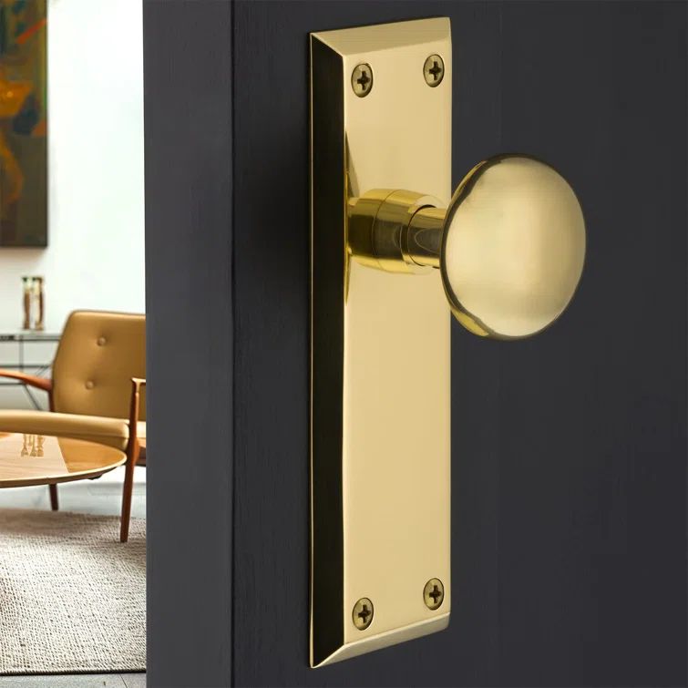 Polished Brass Single Dummy Door Knob with Plate