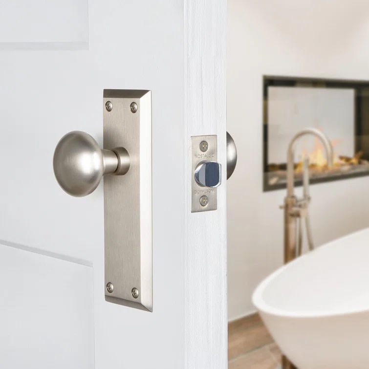 Satin Nickel Privacy Door Knob with New York Plate