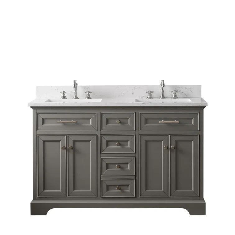 Thompson 54" Gray Double Bathroom Vanity with Carrara White Top