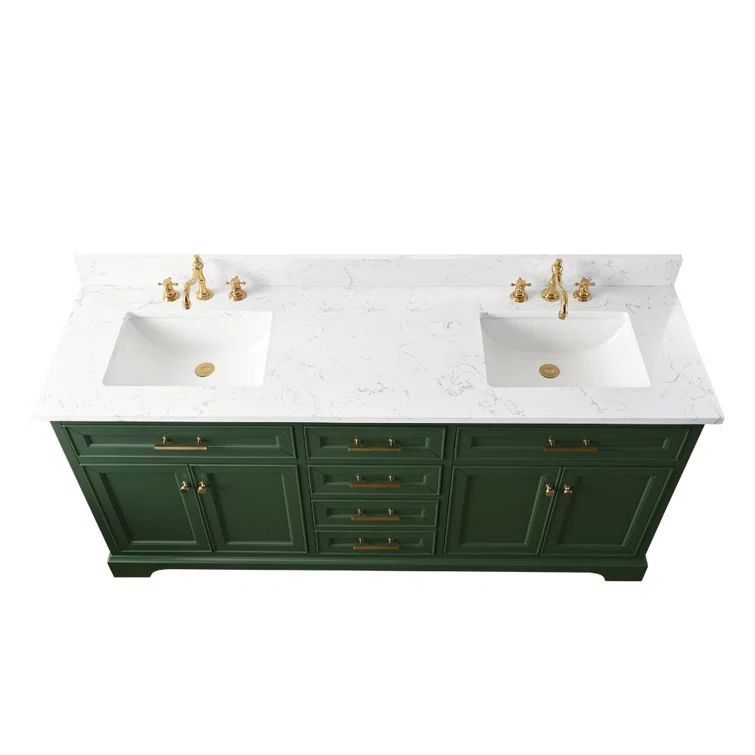 Evergreen and White Double Sink Freestanding Bathroom Vanity
