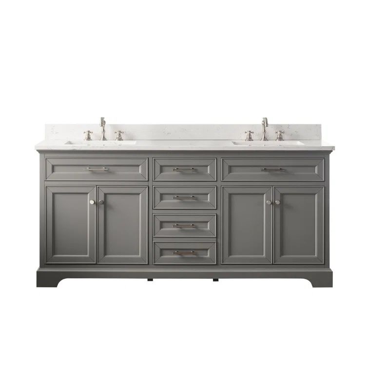 Gray 72'' Freestanding Double Bathroom Vanity with Carrara White Top