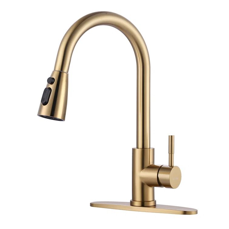 Brushed Gold Stainless Steel Pull Down Kitchen Faucet