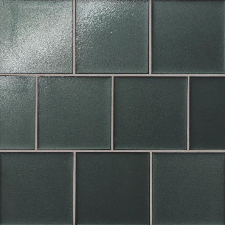 Dark Green Matte Glass Square Accent Tile 4" x 4"