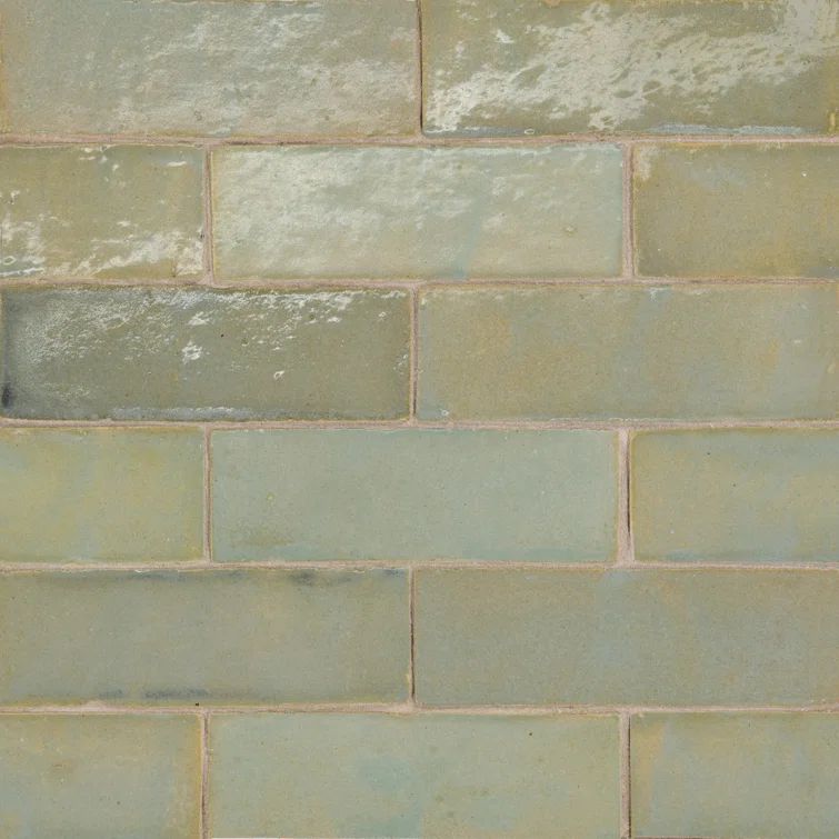 Vert Gris Glossy Ceramic Rectangle Tile for Kitchen and Bathroom