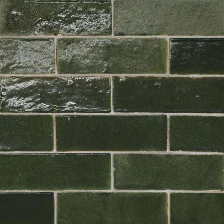 Vert Mousse Glossy Ceramic Brick Look Bathroom Tile