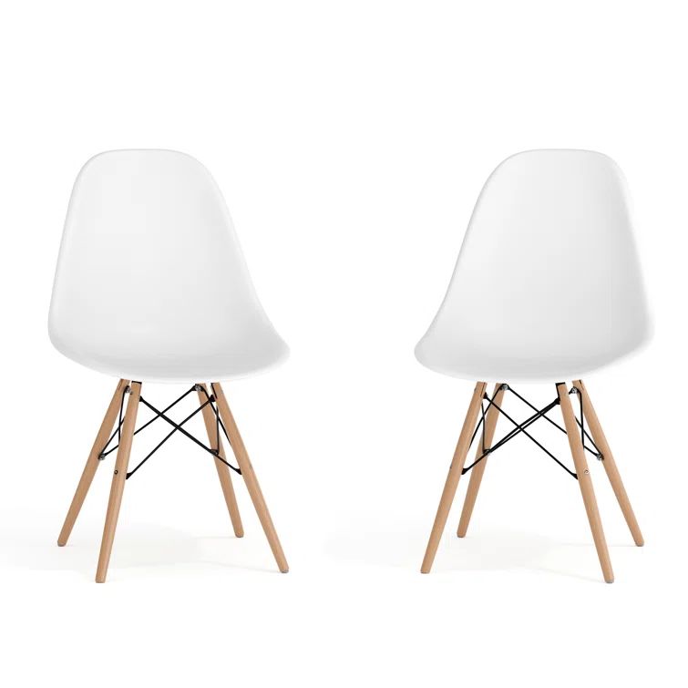 Elon Series 2-Pack White Plastic Side Chair with Wooden Legs