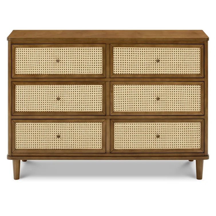 Natural Walnut and Blonde Cane 6-Drawer Dresser with Soft Close